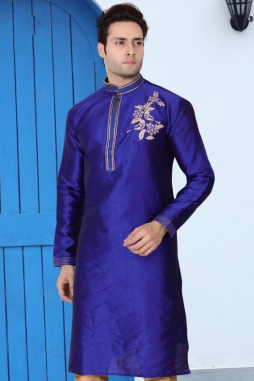 Royal Blue Banglori Silk Kurta With Zari Work