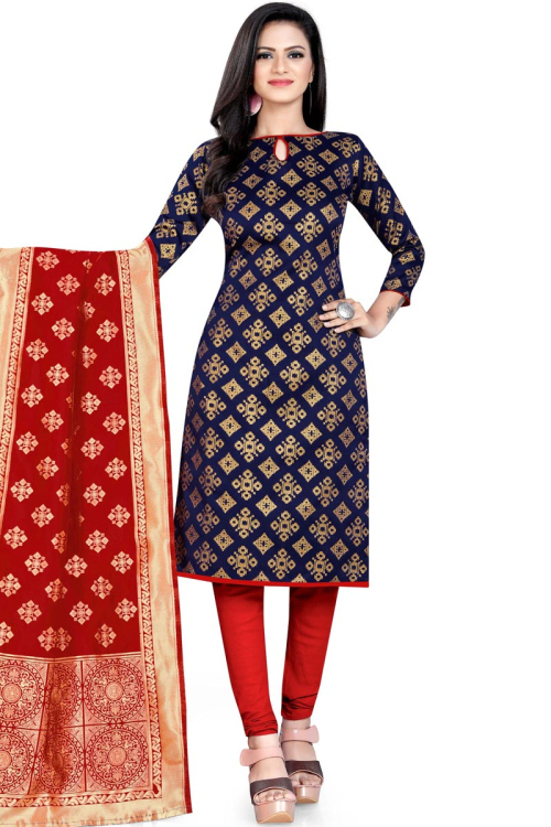 Royal Blue Jacquard Churidar Traditional