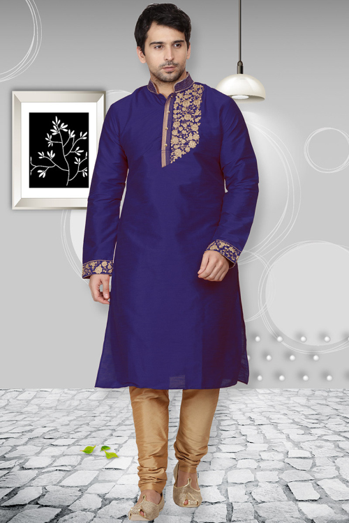 Royal Blue Silk Kurta Pajama With Zari Work 