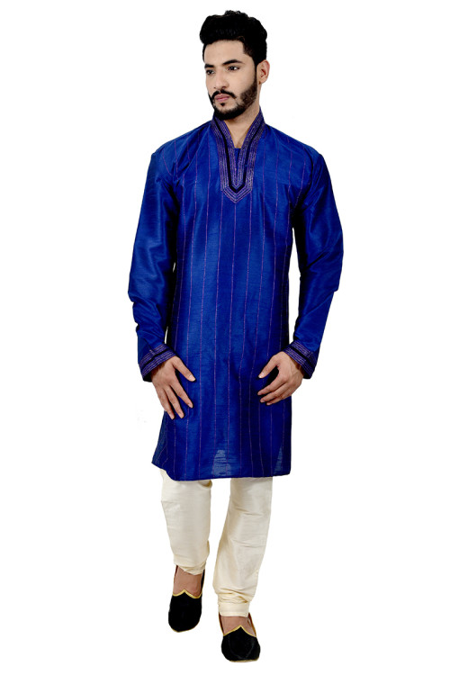 Buy Straight Cut Silk Collar V Neck Kurta Pajama Online for Men in USA