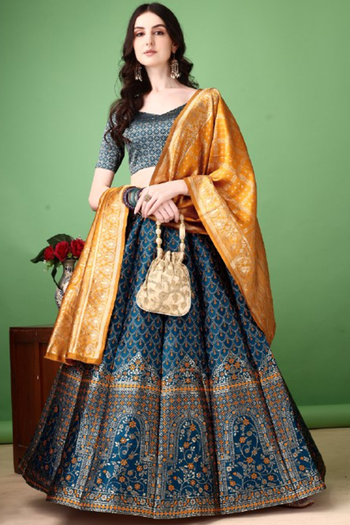 Festive Royal Blue Silk Lehenga with Classic Zari Weave