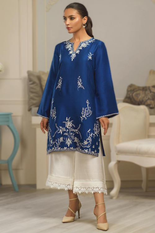 Royal Blue Taffeta Silk Embroidered Pakistani Trouser Salwar Suit