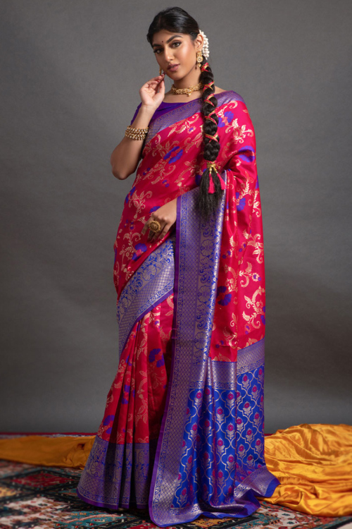 Ruby Pink Traditional Party Wear Saree in Art Silk
