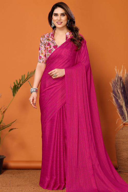 Ruby Pink Chiffon Weaved Thread Light Weight Saree 