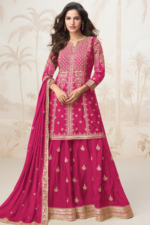 Ruby Pink Chinnon Dori Straight Cut Sharara Suit