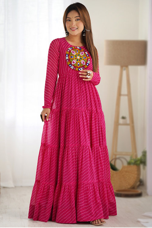 Ruby Pink Georgette Embroidered Ready to Wear Anarkali Style Gown