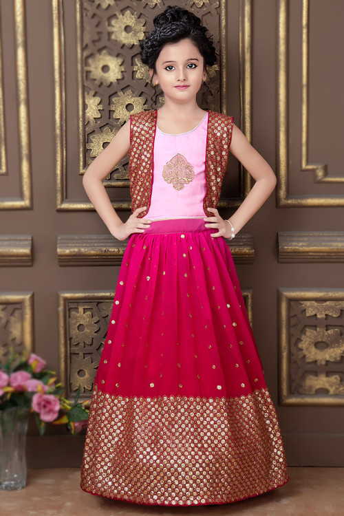 Georgette Ruby Pink Party Wear Lehenga with Zari embroidery