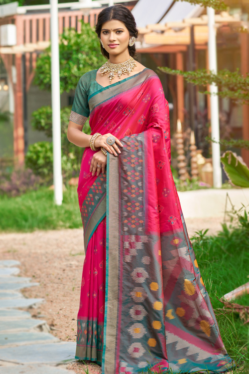 Ruby Pink Soft Silk Weaved Broad Border Saree 