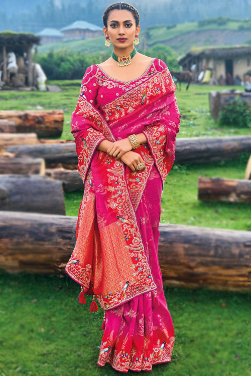 Pink saree bride hot sale