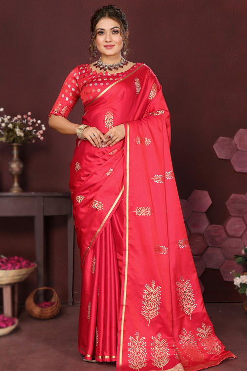 Ruby Red Art Silk Broad Border Woven Zari Saree 