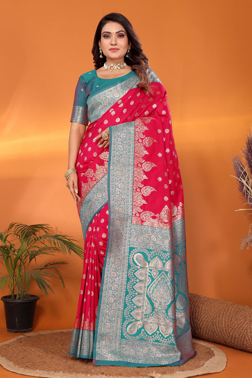 Ruby Red Art Silk Weaved Broad Border Saree 