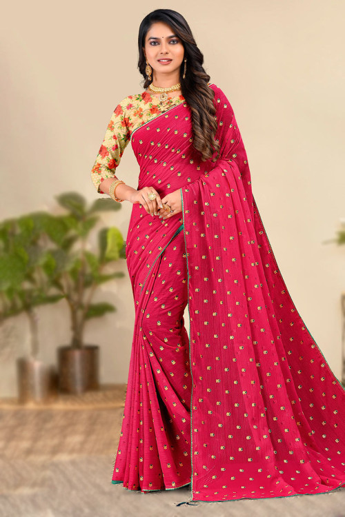 Red Georgette Bandhani Gota Patti Embroidered Saree – TASARIKA - India's  Most Loved Sarees!