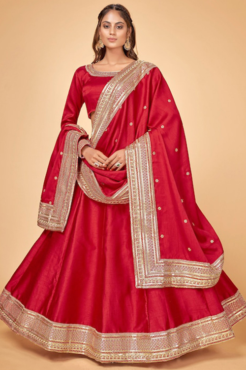 Ruby Red Lehenga in Silk Wedding 
