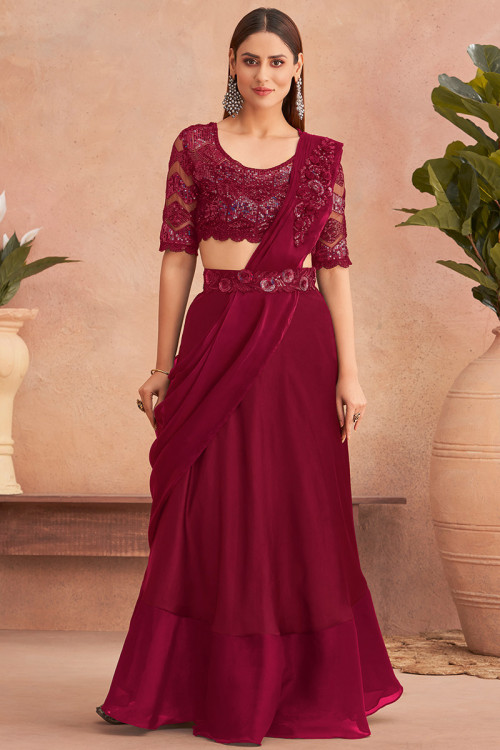Buy Indo Western Red Satin Indian Dresses Online for Women in UK