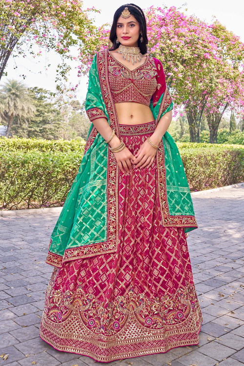 Ruby Red Silk Blend Lehenga with Woven Zari Work for Weddings