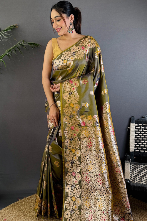 Sage Green Soft Silk Weaved Broad Border Saree 