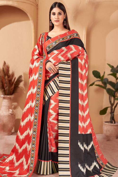 Salmon Orange Pashmina Printed Casual Wear Saree