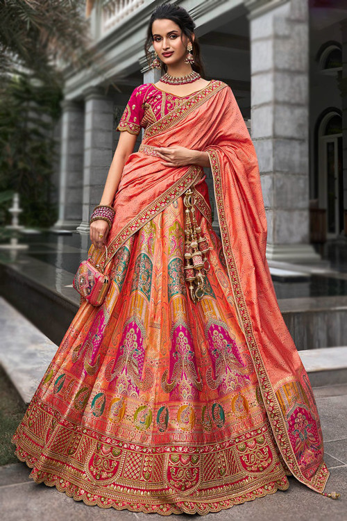 Orange lehenga design new arrivals