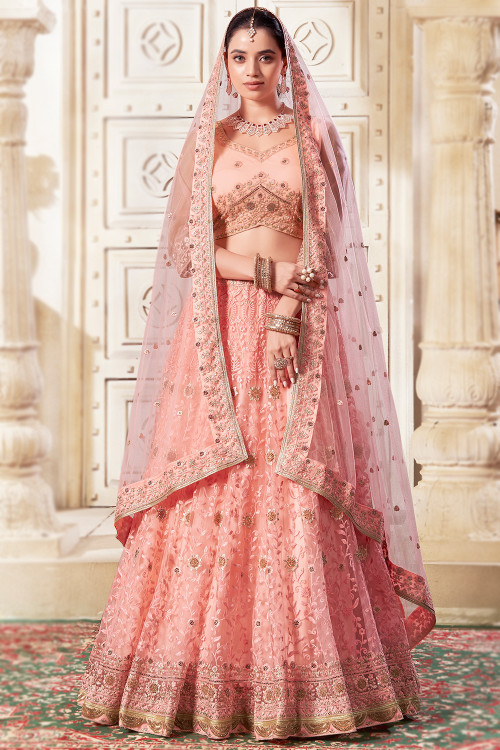 Shop Peach Lehengas for Brides Online USA Andaaz Fashion