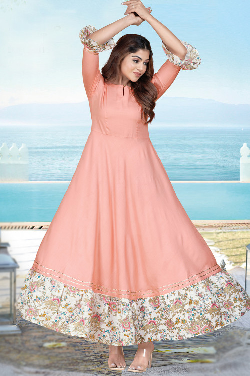 Buy Peach New Arrival Casual Wear Indian Gowns Online for Women in USA