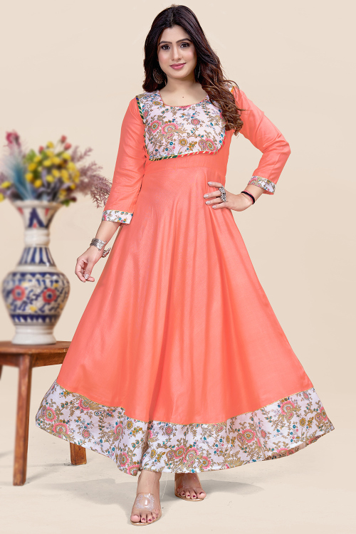 Net Dupatta in Salmon Peach with Resham Embroidery