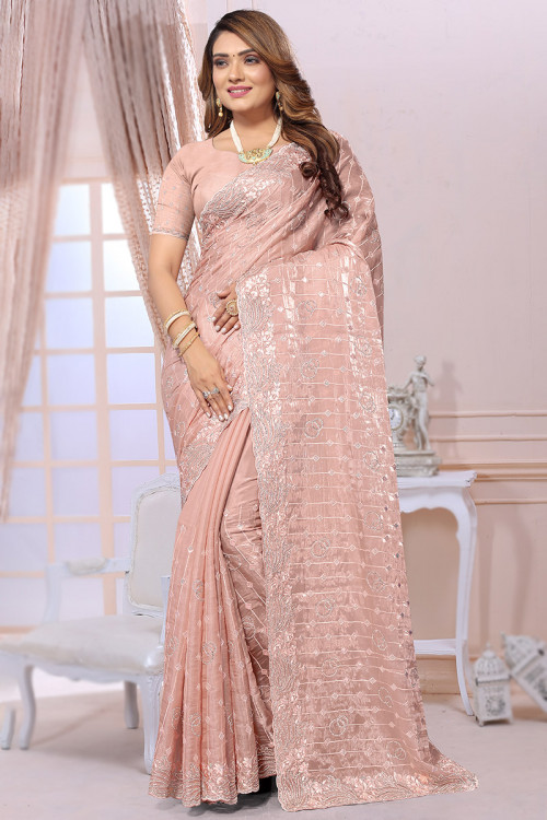 Buy Peach Party Wear Sarees Online for Women in USA