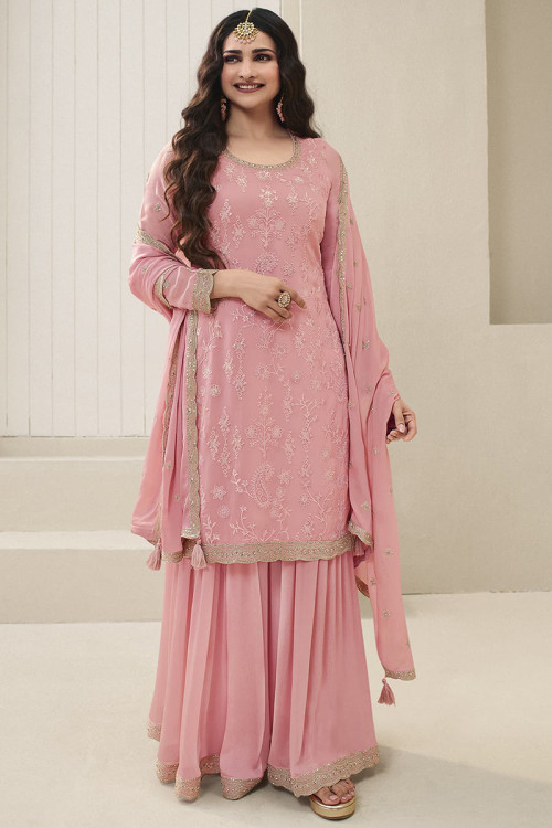 Buy Pink Engagement Organza Plus Size Sharara Online for Women in UK
