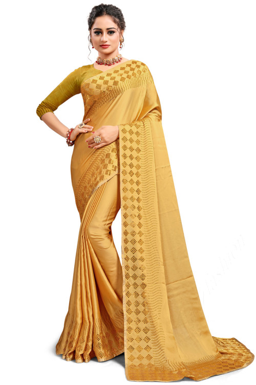 Satin Indian Wear Saree In Gold Color