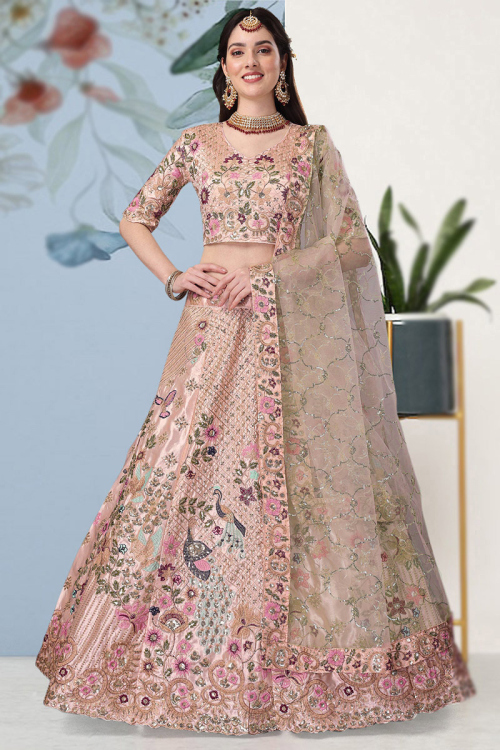 Satin Light Mauve Bridesmaid Wear Lehenga