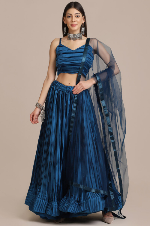 Satin Peacock Blue Lehenga