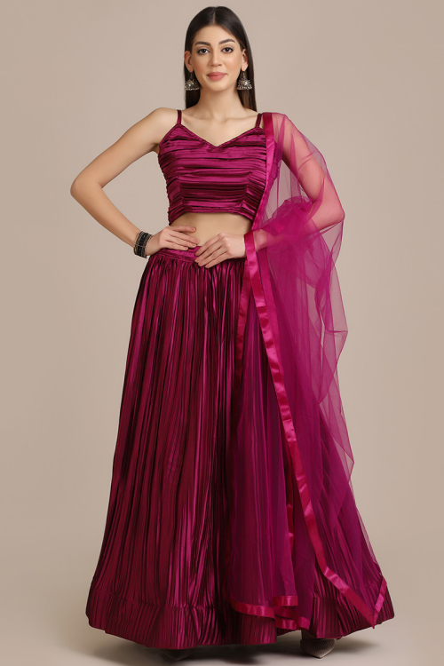 Satin-Silk Dark Pink Lehenga
