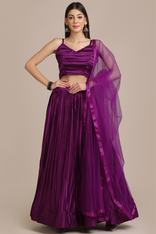 Satin-Silk Pure Purple Lehenga