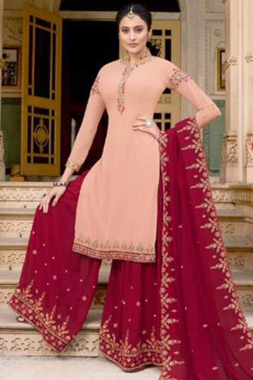 Buy Satin Silk Sharara Suit in Pale Pink Color Online - LSTV04443 ...