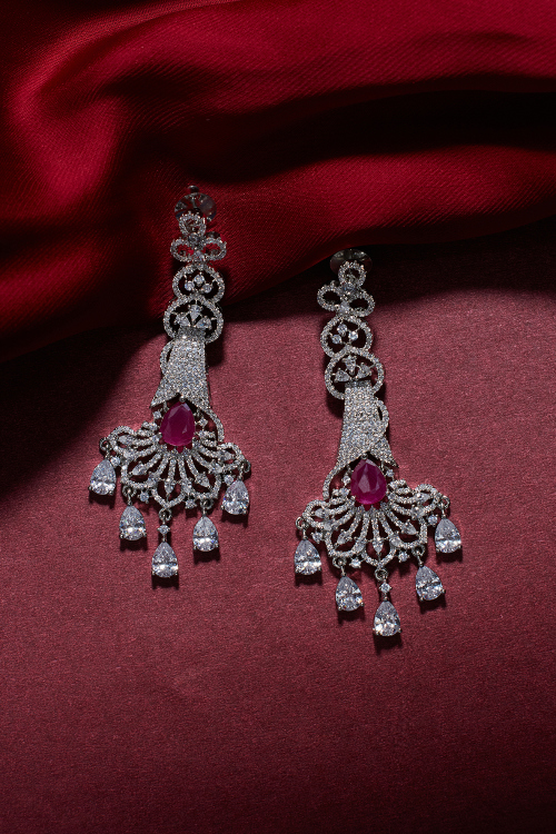 Scarlet Opulence Diamond Lace Chandelier Earrings