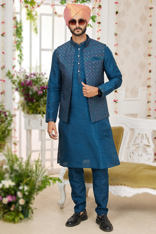 Navy blue kurta pajama with turban best sale