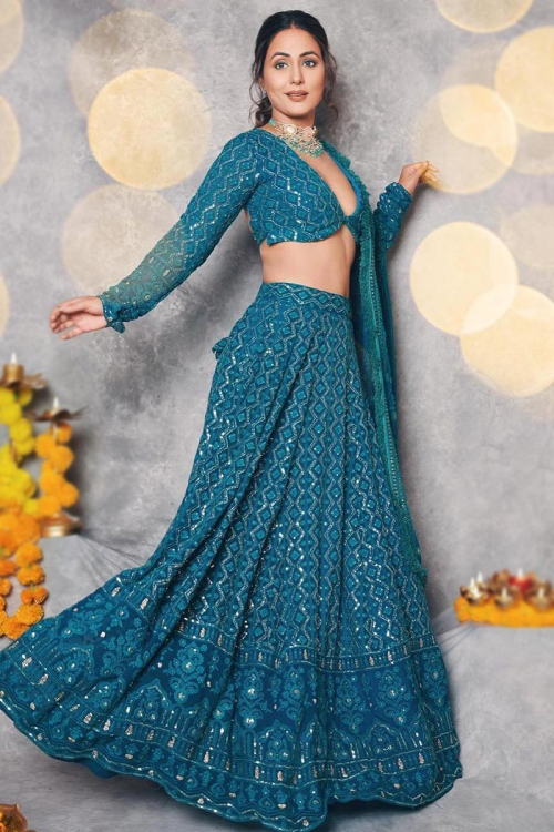 Sea Blue Georgette Embroiderd Lehenga