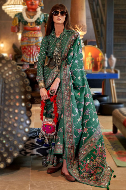 Sea Green Art Silk Saree With Printed Work For Festival 