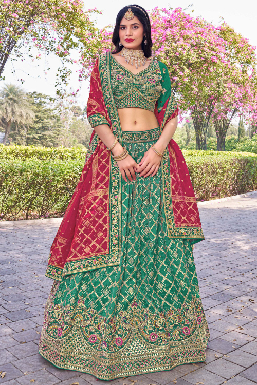 Sea Green Silk Blend Lehenga with Woven Zari Work for Mehndi