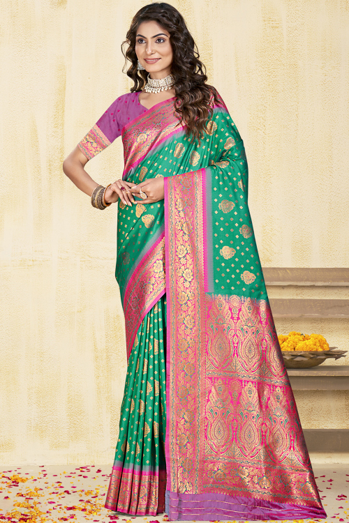 Sea Green Heritage Silk Saree in Woven Zari Finish