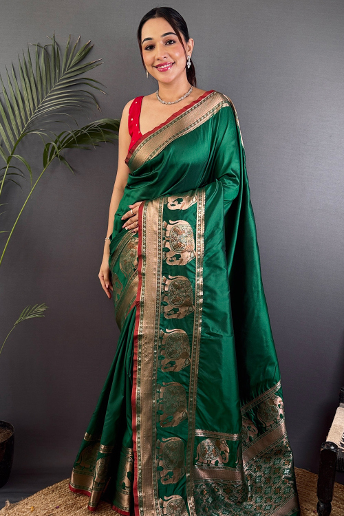 Sea Green Weaved Art Silk Saree For Festive Wear
