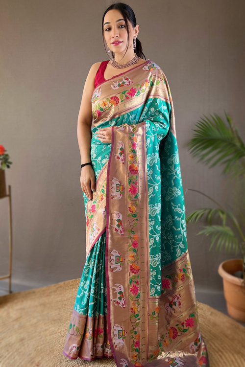 Sea Green Weaved Zari Paithani Silk Saree