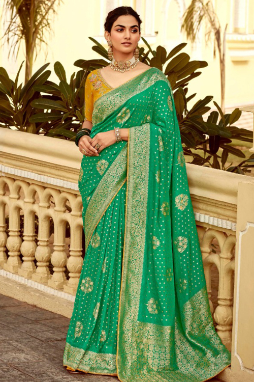 Sea Green Woven Zari Silk Broad Border Saree