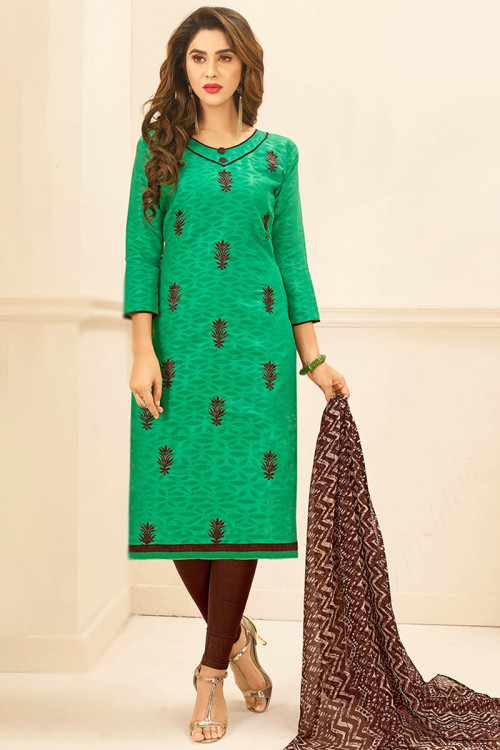 Seafoam Green Cotton Embroidered Suit