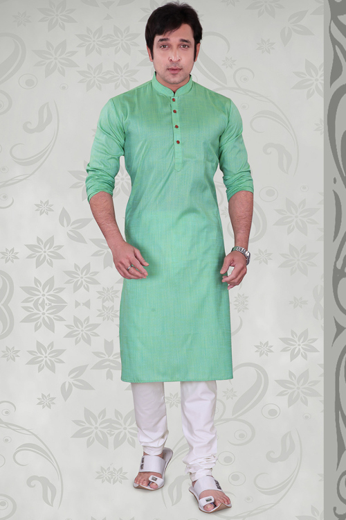 Seafoam Green Plain Poly Cotton Straight Cut Men's Kurta Churidar