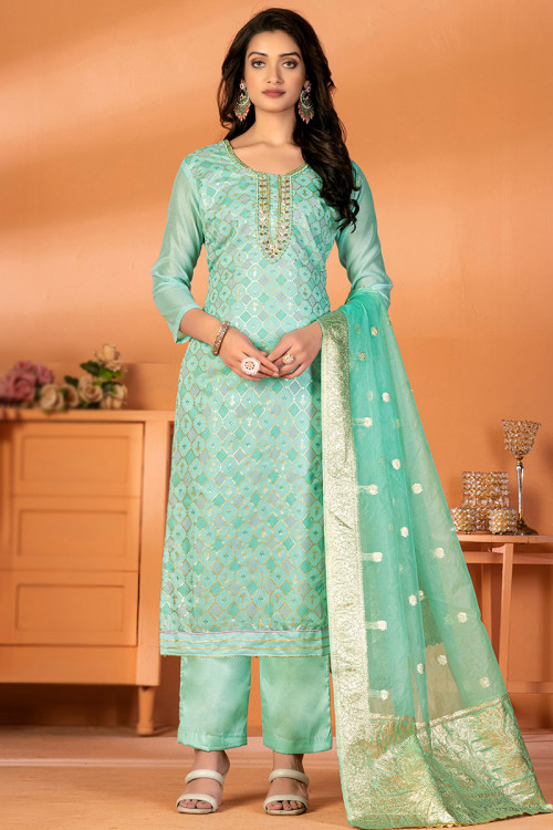 Printed silk top salwar kameez