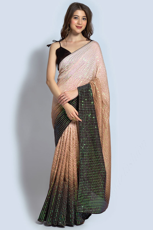 Sequins Embroidered Georgette Multi-Color Saree