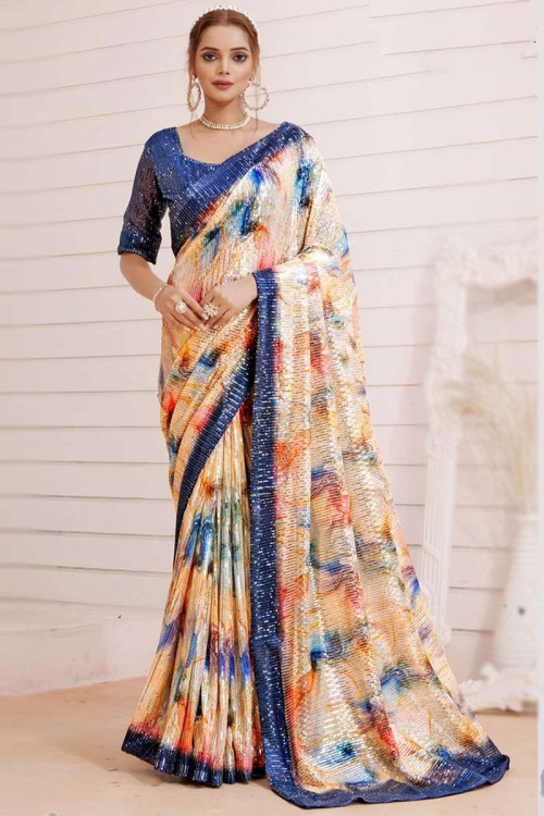 Saree in Multi Color Georgette for Party Wear with Printed