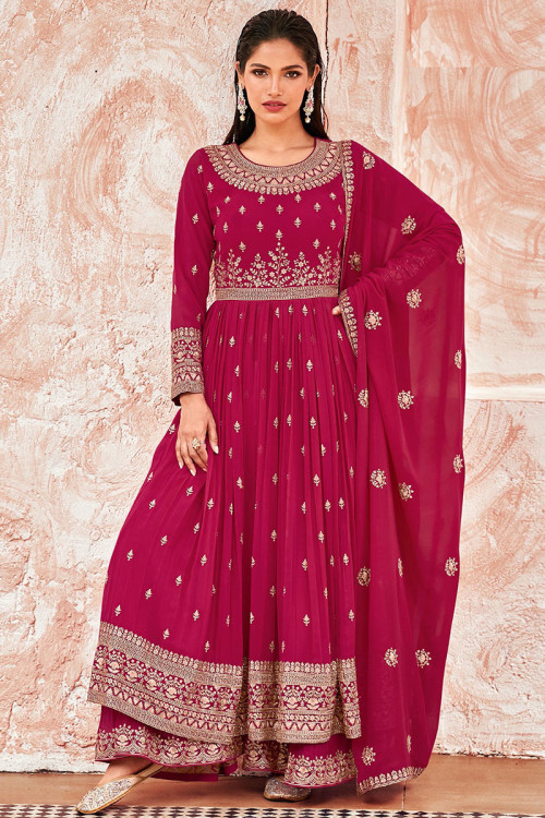 sequins embroidered georgette ruby red sharara suit lstv126117 1