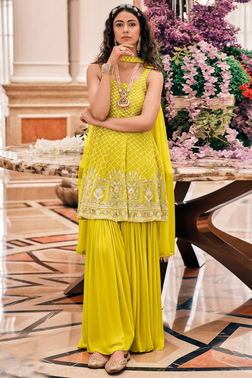 Buy Yellow New Arrival Dori Work Sharara Suits Online for Women in UK