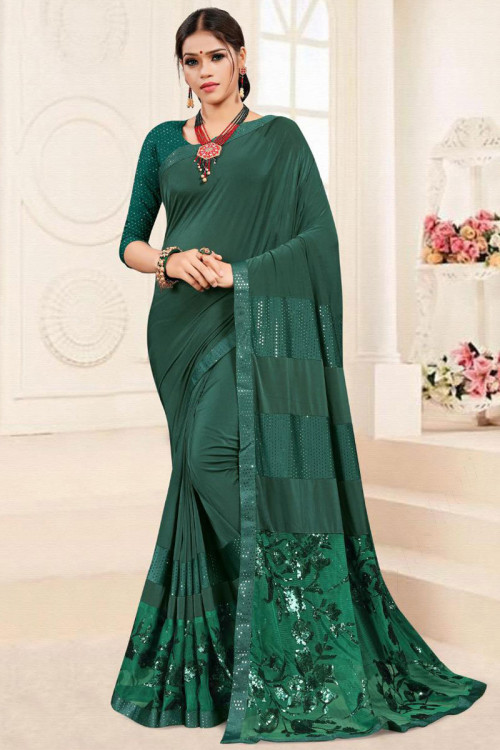 BOTTLE GREEN PURE SOFT SILK SAREE WITH TWIRLING BLOUSE PIECE – Sareeko